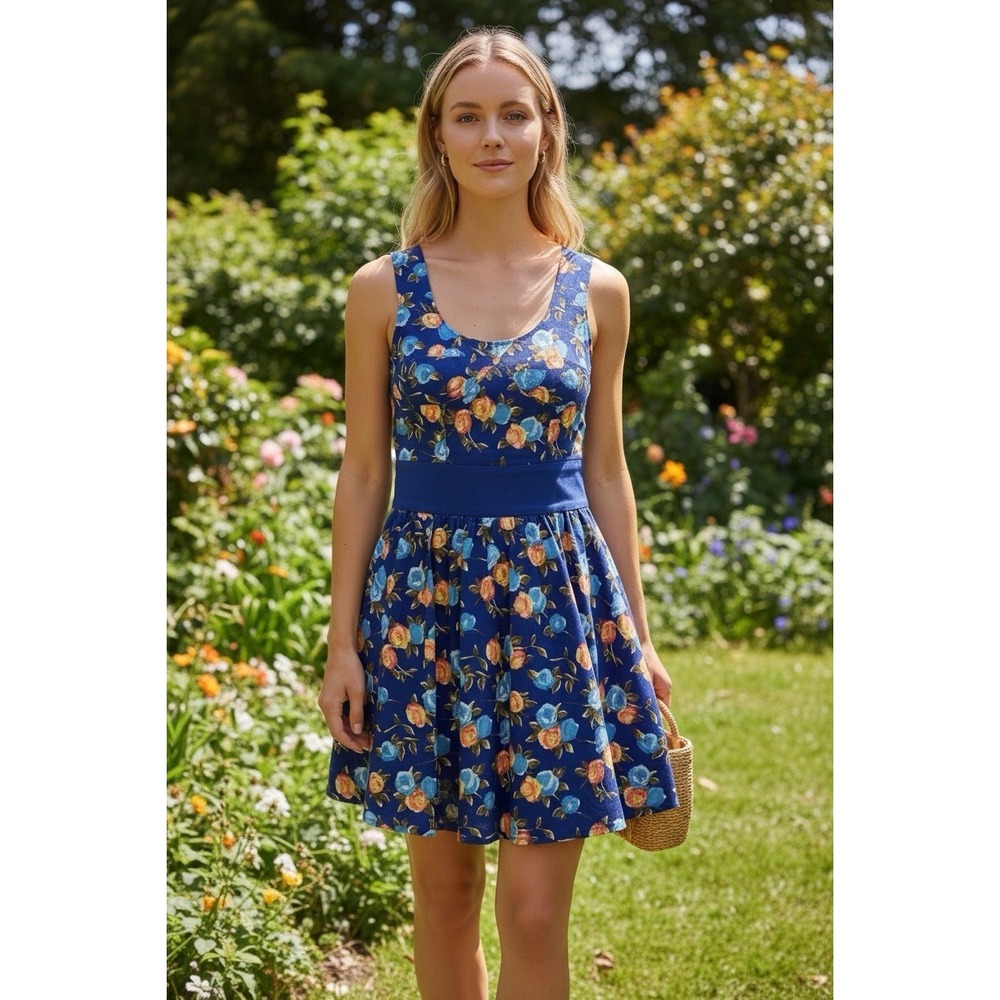 Plenty Tracy Reese Fit & Flare Dress Size 6 sleeveless blue floral Sweatheart